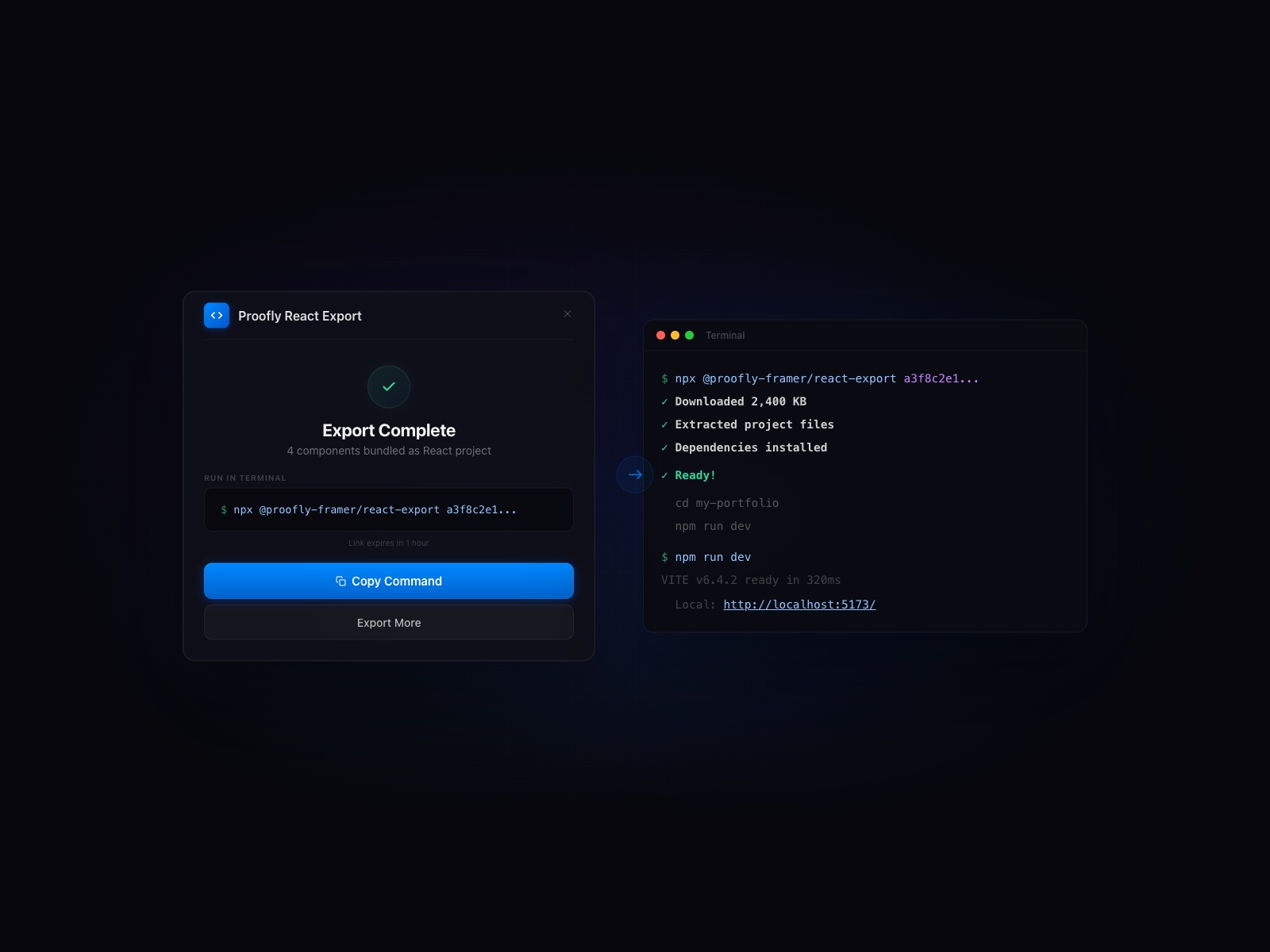 Proofly React Export Unlimited Exports