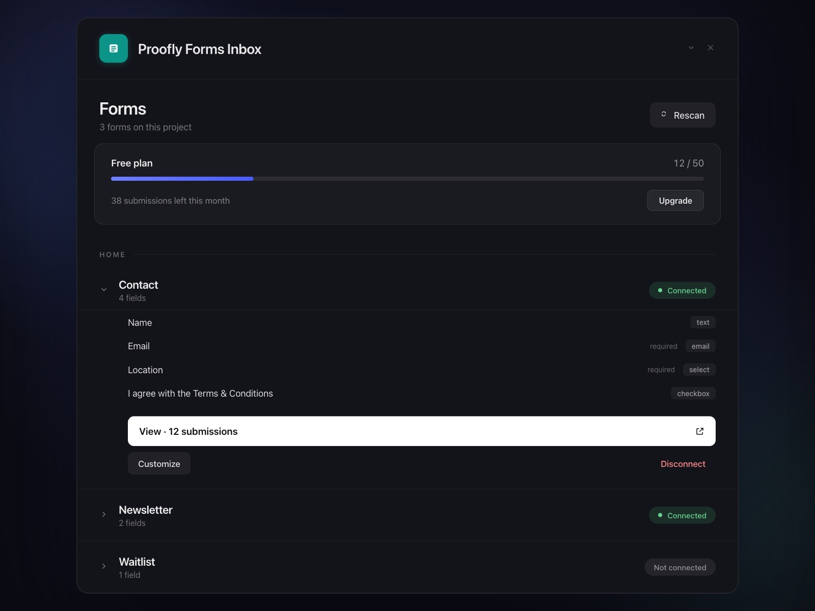 Proofly Forms Inbox