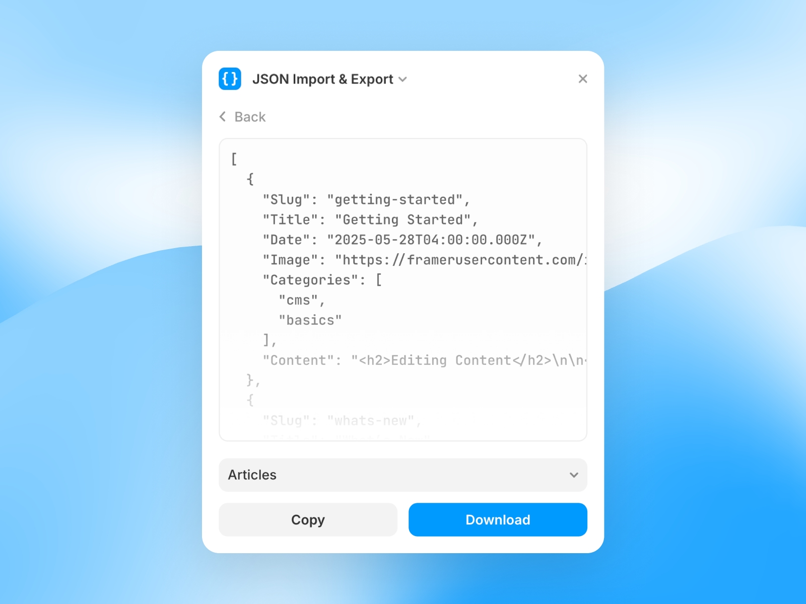 JSON Import & Export