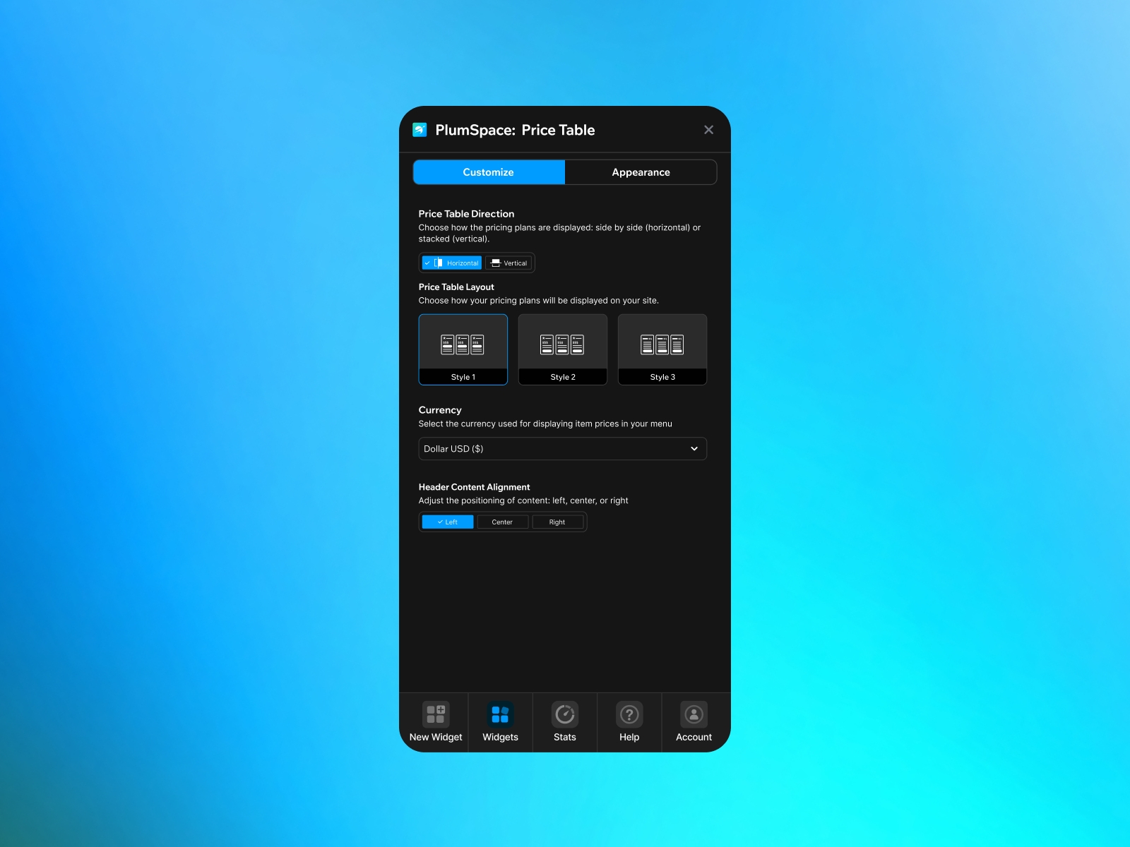 PlumSpace: Pricing Table Comparison